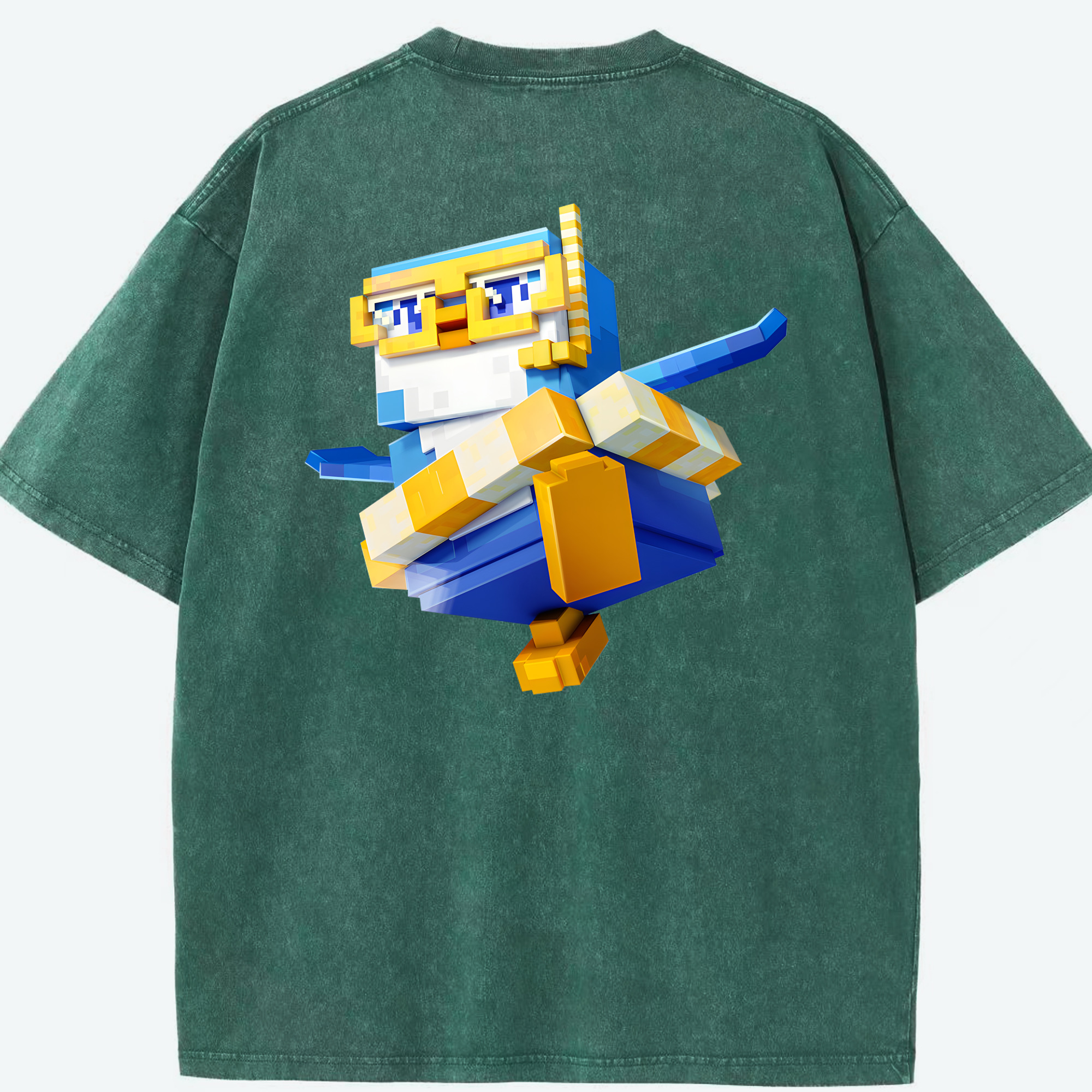 （画像用） マインクラフト ブロックの世界 Minecraft MC Block world 綿100% ヴィンテージ風 半袖Tシャツ（背面プリント）
